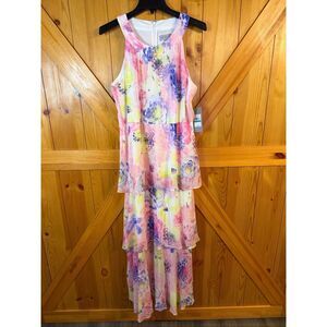 Marc New York Tiered Sleeveless Floral Maxi Pink Purple Dress NWT Size 16P (6441